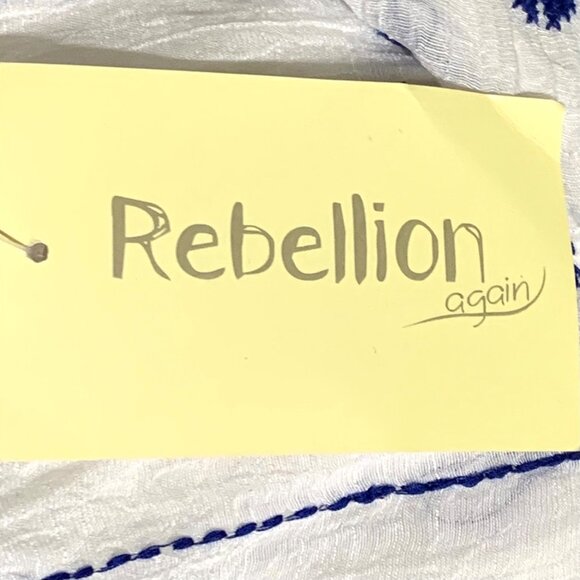 Rebellion Milos Off The Shoulder Embroidered Boho Peasant Dress M Lined White - Picture 7 of 11